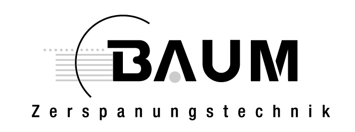 Logo von BAUM Zerspanungstechnik in schwarz-weiß mit stilisierten Linien und Kreisen.