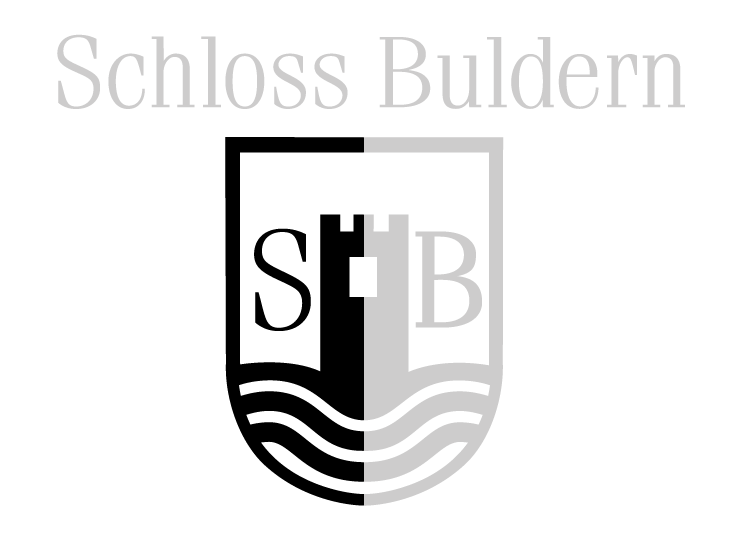 Logo von Schloss Buldern mit den Initialen SB und stilisierter Burg auf einem Wappen.